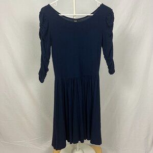 Asos Navy Blue Flowy Wide Neck 3/4 Ruched Sleeves Midi Dress Size 4